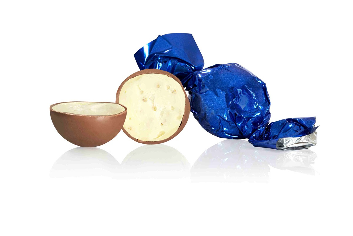 Blå flødechokolade med yougurt crisp